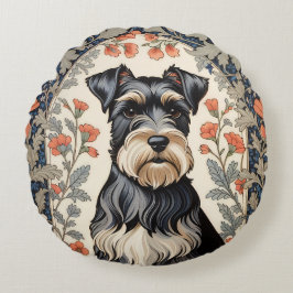 Elegant Schnauzer William Morris Inspired Floral Rundes Kissen