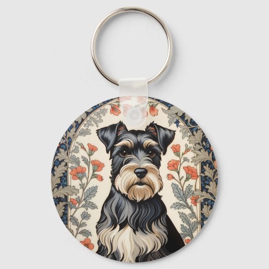 Elegant Schnauzer William Morris Inspired Floral Schlüsselanhänger (Vorderseite)