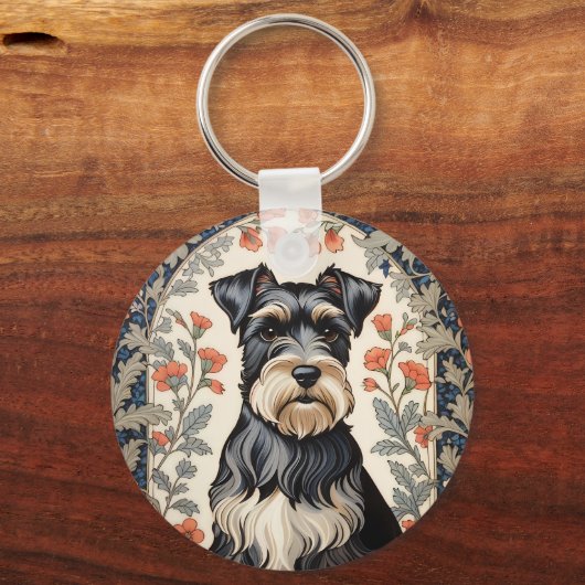 Elegant Schnauzer William Morris Inspired Floral Schlüsselanhänger (Rückseite)