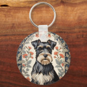 Elegant Schnauzer William Morris Inspired Floral Schlüsselanhänger (Vorderseite)