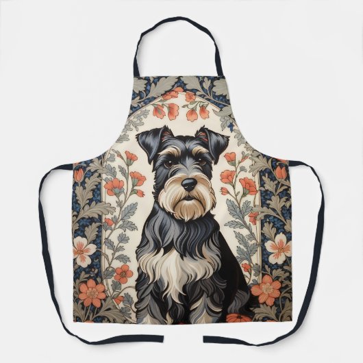 Elegant Schnauzer William Morris Inspired Floral Schürze (Vorderseite)