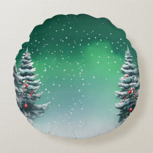 Elegant Schneefröhlicher Weihnachtsbaum Rundes Kissen
