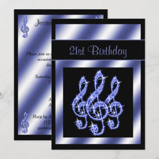 Elegant, schön blauer Treble Clefs 21. Geburtstag Einladung