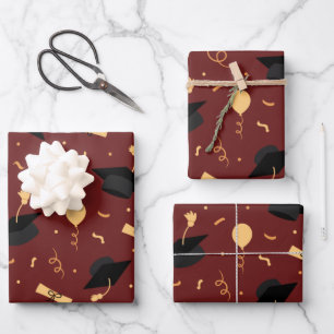 Elegant School Abschluss Thema Burgundy  Geschenkpapier Set