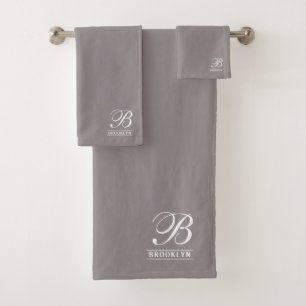 Elegant Schrift Serif Monogramm Hellgrau Badhandtuch Set
