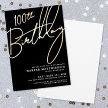 Elegant Schwarz 100. Geburtstag Gold