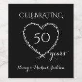 Elegant Schwarz 50 Jahre Jubiläum mit Kranz Weinetikett (Einzelnes Label)
