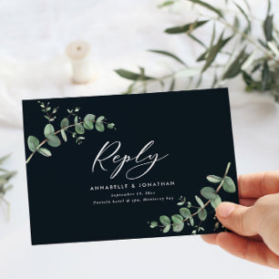 Elegant schwarz Eukalyptus Greenery Wedding RSVP