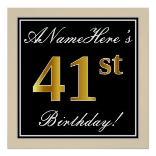 Elegant, Schwarz, Falsches Gold 41. Geburtstag + N Poster