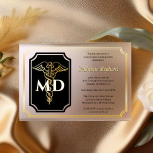 Elegant Schwarz Gold Arzt MD Abschlussfeier Acryleinladungen