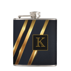 Elegant schwarz-gold gestreift mit Monogramm verse Flachmann