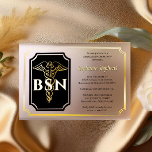 Elegant Schwarz   Gold Krankenschwester BSN Abschl Acryleinladungen