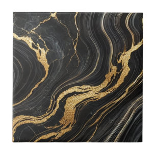 Elegant Schwarz & Gold Metallisch Marmor-Optik Gla Fliese