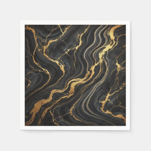 Elegant Schwarz & Gold Metallisch Marmor-Optik Gla Serviette