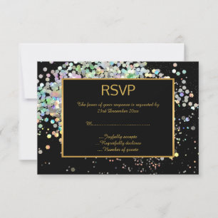 ELEGANT SCHWARZ GOLD PASTELL HOLOGRAFISCHE INDIVID RSVP KARTE