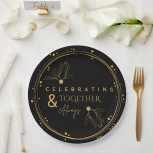 Elegant Schwarz & Gold Zusammen feiern & Immer Pappteller