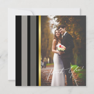 Elegant Schwarz Grau Gold Quadrat Hochzeitsfoto Dankeskarte
