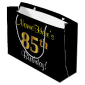 Elegant, schwarz, Imitat-Gold85. Geburtstag + Name Große Geschenktüte (Rückseite Schrägansicht)