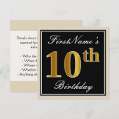 Elegant, schwarz, Imitate Gold 10. Geburtstag + Na Einladung (Vorne/Hinten)