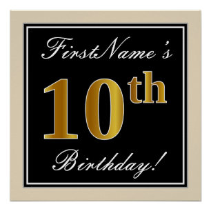 Elegant, schwarz, Imitate Gold 10. Geburtstag + Na Poster