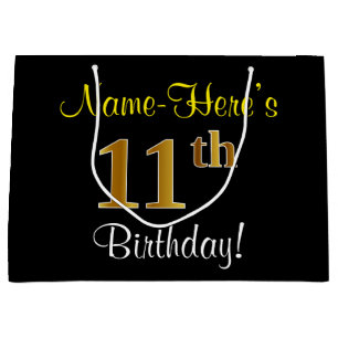 Elegant, schwarz, Imitate Gold 11. Geburtstag + Na Große Geschenktüte