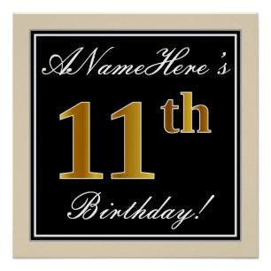Elegant, schwarz, Imitate Gold 11. Geburtstag + Na Poster