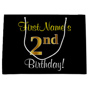 Elegant, schwarz, Imitate Gold 2. Geburtstag + Nam Große Geschenktüte