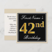 Elegant, schwarz, Imitate Gold 42. Geburtstag + Na Einladung (Vorne/Hinten)