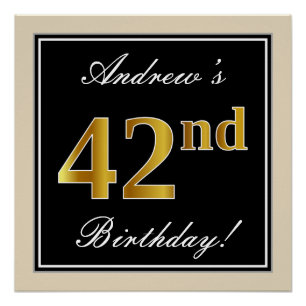 Elegant, schwarz, Imitate Gold 42. Geburtstag + Na Poster
