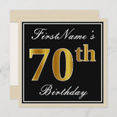 Elegant, schwarz, Imitate Gold 70. Geburtstag + Na Einladung (Vorne/Hinten)