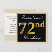 Elegant, schwarz, Imitate Gold 72. Geburtstag + Na Einladung (Vorne/Hinten)