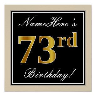 Elegant, schwarz, Imitate Gold 73. Geburtstag + Na Poster