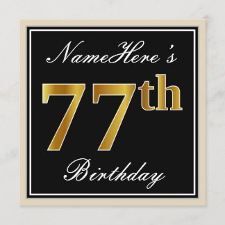 Elegant, schwarz, Imitate Gold 77. Geburtstag + Na Einladung
