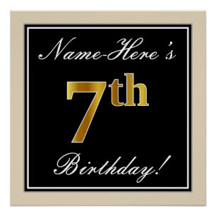 Elegant, schwarz, Imitate Gold 7. Geburtstag + Nam Poster