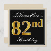 Elegant, schwarz, Imitate Gold 82. Geburtstag + Na Einladung (Vorne/Hinten)