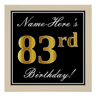 Elegant, schwarz, Imitate Gold 83. Geburtstag + Na Poster