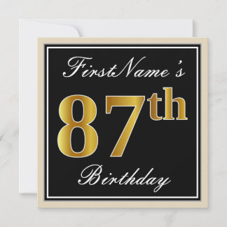Elegant, schwarz, Imitate Gold 87. Geburtstag + Na Einladung