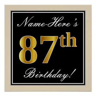 Elegant, schwarz, Imitate Gold 87. Geburtstag + Na Poster