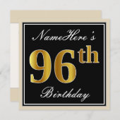 Elegant, schwarz, Imitate Gold 96. Geburtstag + Na Einladung (Vorne/Hinten)