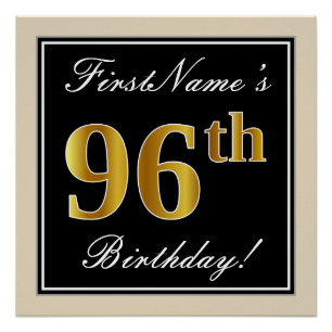 Elegant, schwarz, Imitate Gold 96. Geburtstag + Na Poster