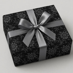 Elegant Schwarz mit Silber Damast Geschenkpapier