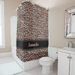Elegant Schwarz Roségold Leoparden Druck Personali Duschvorhang