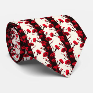 Elegant Schwarz Rot Vintage Floral Nelken Streifen Krawatte