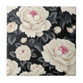 Elegant Schwarz und Elfenbeinflora Fliese (Vorderseite)