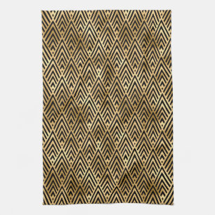 Elegant Schwarz und Gold 1920er Art Deco Vintage Geschirrtuch