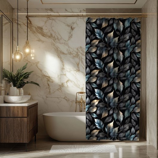 Elegant Schwarz und Gold Blatt Botanisch Duschvorhang
