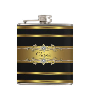 Elegant Schwarz und Gold Flachmann