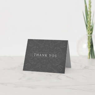 Elegant Schwarz und Grau Verzierte Hochzeit Dankeskarte