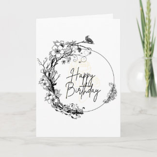 Elegant Schwarz und Weiß | Minimalistisches Floral Karte