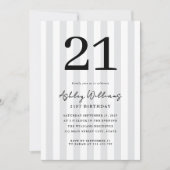 Elegant Schwarz und Weiß Moderne 21. Geburtstag Einladung (Vorderseite)